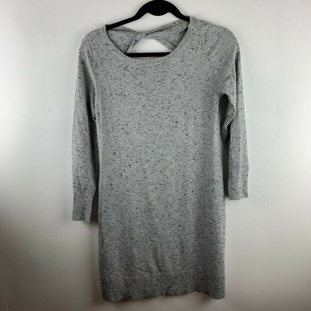 Loft Size Small Petite Womans Sweater Tunic Top Long Sleeve Open Neck Twist Gray
